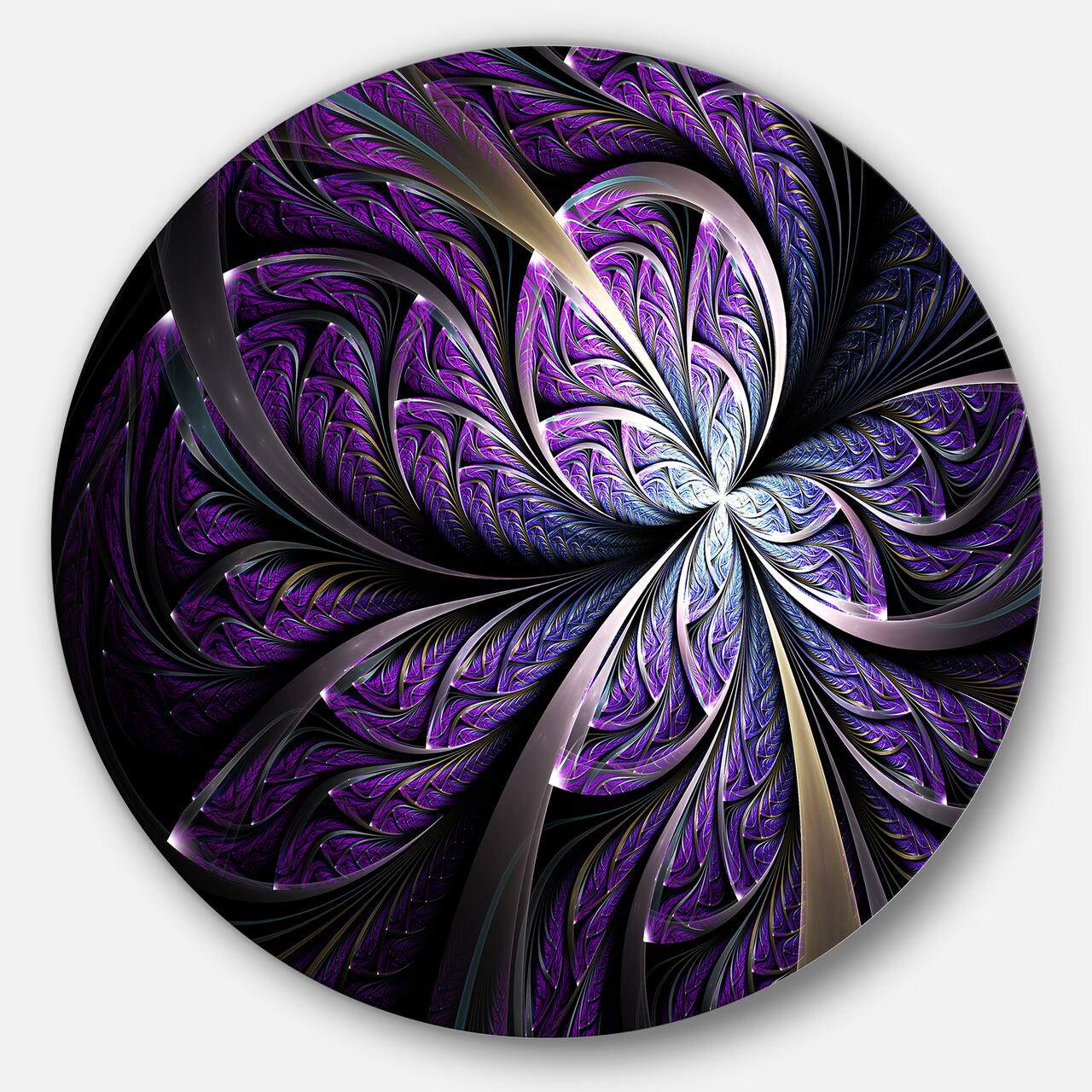 Designart - Glittering Purple Fractal Flower' Floral Metal Circle Wall Art